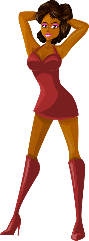 Young Lady Brown Hair, Dark Skin, Plain Red Dress