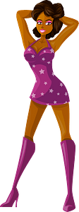 Young Lady Brown Hair, Dark Skin, Purple Dress with Star Pattern
