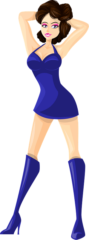 Young Lady Brown Hair, Light Skin, Plain Blue Dress