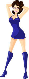 Young Lady Brown Hair, Light Skin, Plain Blue Dress