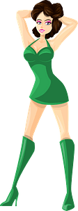 Young Lady Brown Hair, Light Skin, Plain Green Dress
