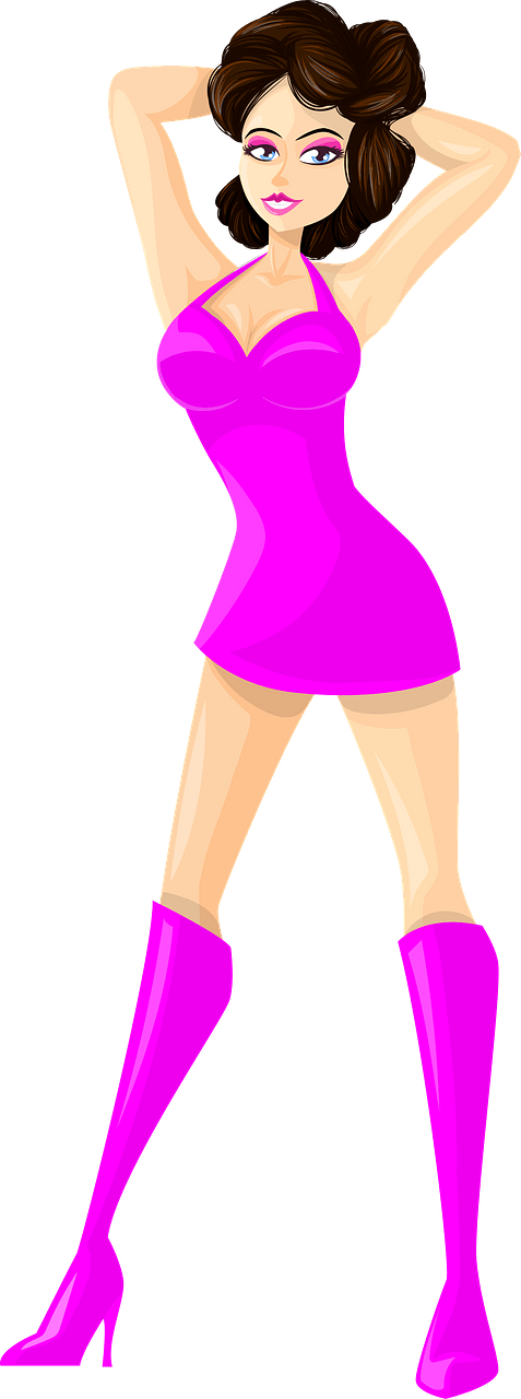 Young Lady Brown Hair, Light Skin, Plain Pink Dress