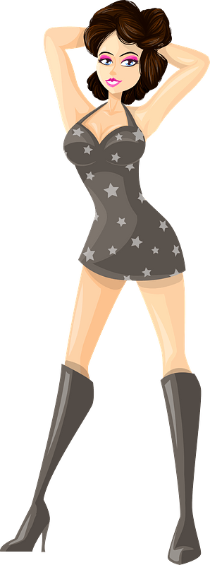 Young Lady Brown Hair, Light Skin, Gray Dress with Star Pattern