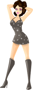 Young Lady Brown Hair, Light Skin, Gray Dress with Star Pattern