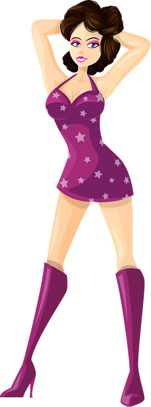 Young Lady Brown Hair, Light Skin, Purple Dress with Star Pattern