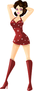 Young Lady Brown Hair, Light Skin, Red Dress with Star Pattern