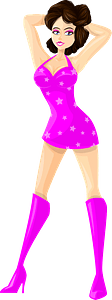 Young Lady Brown Hair, Light Skin, Pink Dress with Star Pattern