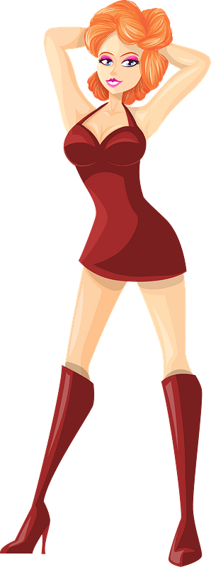Young Lady Redhead, Light Skin, Plain Red Dress