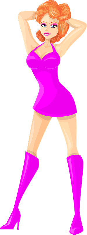 Young Lady Redhead, Light Skin, Plain Pink Dress