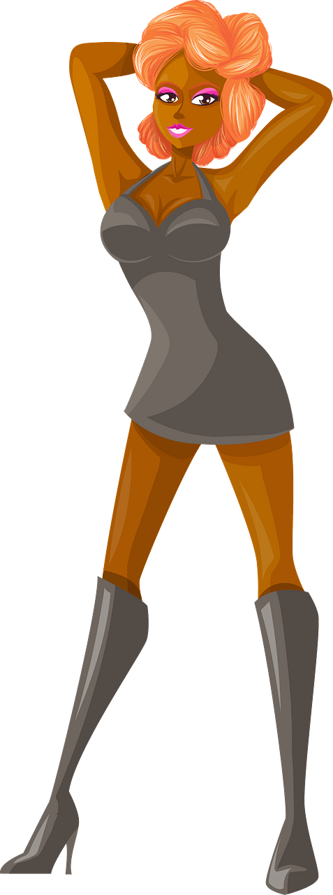 Young Lady Redhead, Dark Skin, Plain Gray Dress