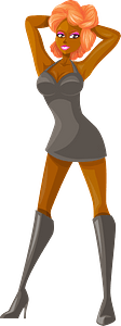 Young Lady Redhead, Dark Skin, Plain Gray Dress