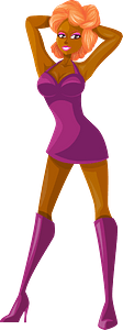 Young Lady Redhead, Dark Skin, Plain Purple Dress