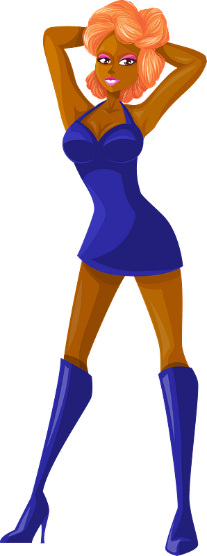 Young Lady Redhead, Dark Skin, Plain Blue Dress