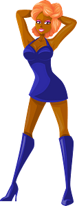 Young Lady Redhead, Dark Skin, Plain Blue Dress