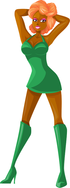 Young Lady Redhead, Dark Skin, Plain Green Dress