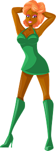Young Lady Redhead, Dark Skin, Plain Green Dress