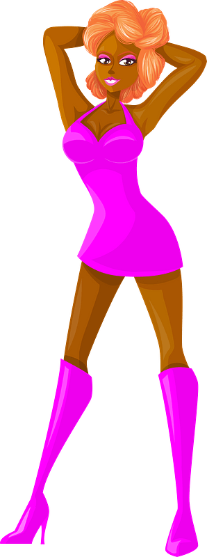Young Lady Redhead, Dark Skin, Pink Dress