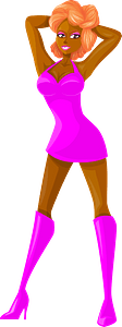 Young Lady Redhead, Dark Skin, Pink Dress