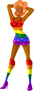 Young Lady Redhead, Dark Skin, Rainbow Dress with Star Pattern