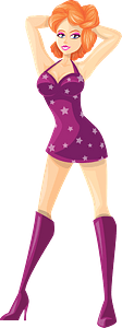 Young Lady Redhead, Light Skin, Purple Dress with Star Pattern