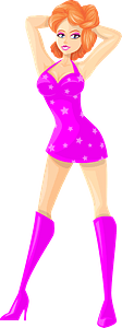 Young Lady Redhead, Light Skin, Pink Dress with Star Pattern