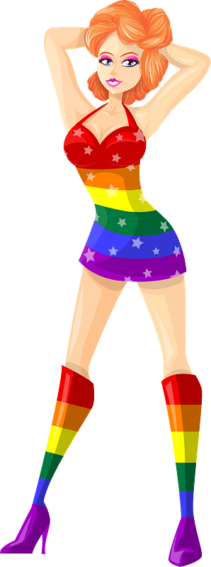 Young Lady Redhead, Light Skin, Rainbow Dress with Star Pattern