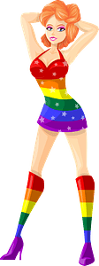 Young Lady Redhead, Light Skin, Rainbow Dress with Star Pattern