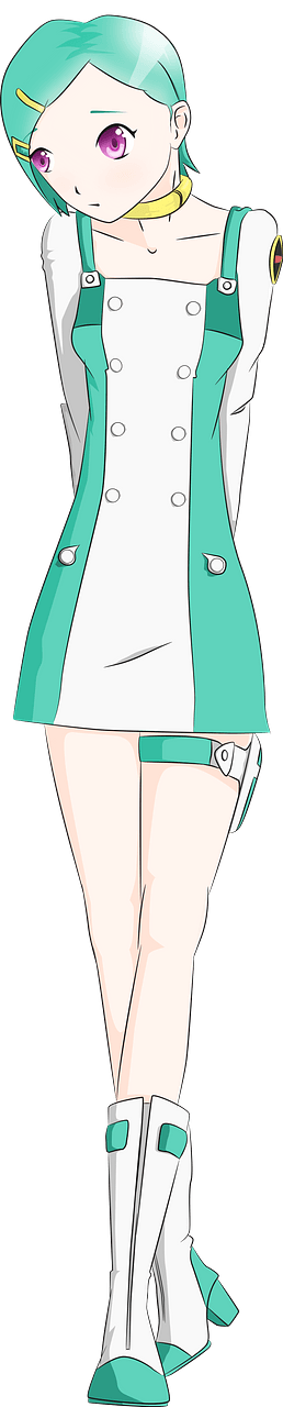 Green Haired Woman in a Green and White Outfit