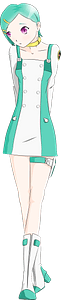 Green Haired Woman in a Green and White Outfit