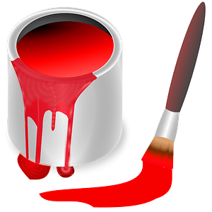 Paint Bucket with Red Paint and Paintbrush