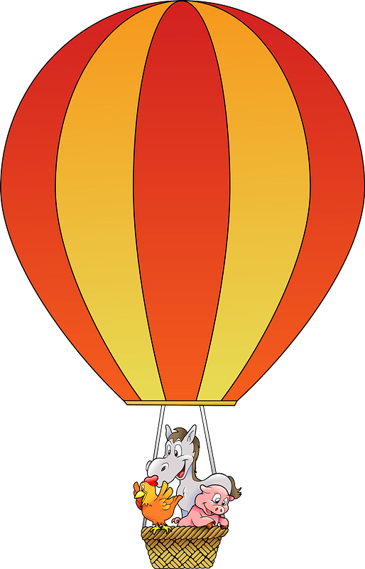 Farm Animals in a Hot Air Balloon Basket