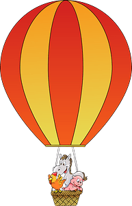 Farm Animals in a Hot Air Balloon Basket