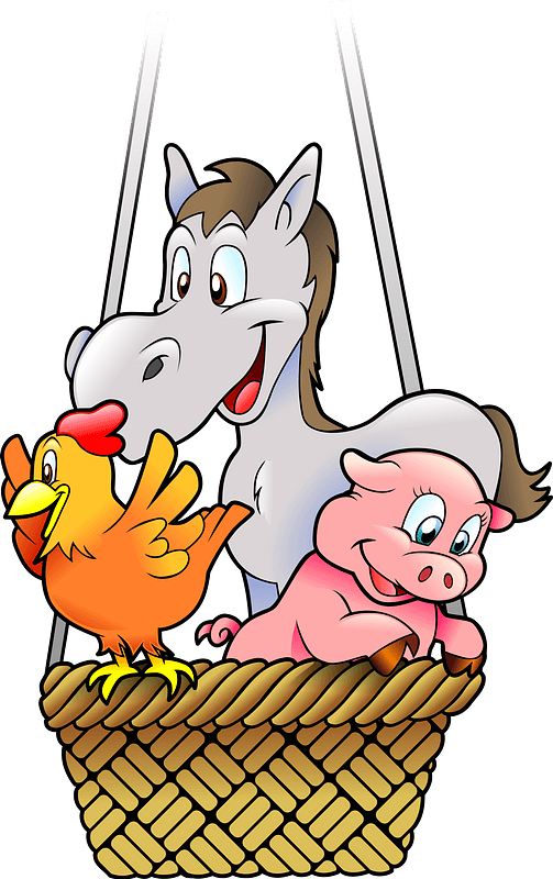 Farm animals in the Basket of a Hot Air Balloon