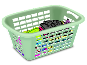 Green Wash Basket of Folded Clothes