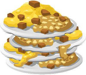 Messy Fry up on Plates Stacked Up
