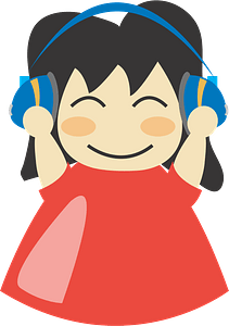 Black Haired Girl with Red Dress, Headphones