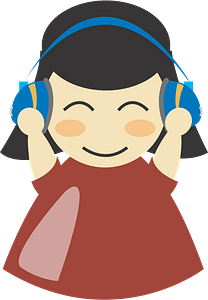 Black Haired Girl with Brown Dress, Headphones