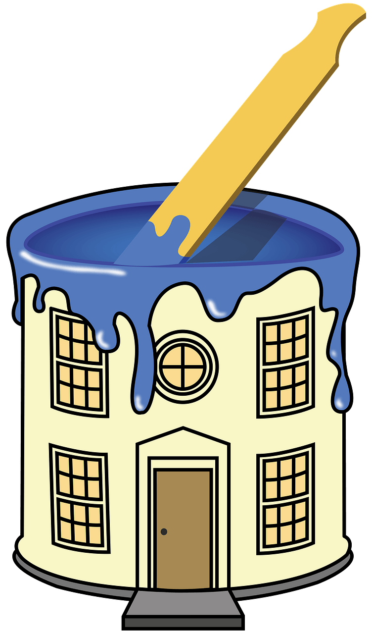 Can with Blue Paint and Stirrer Looks like a House