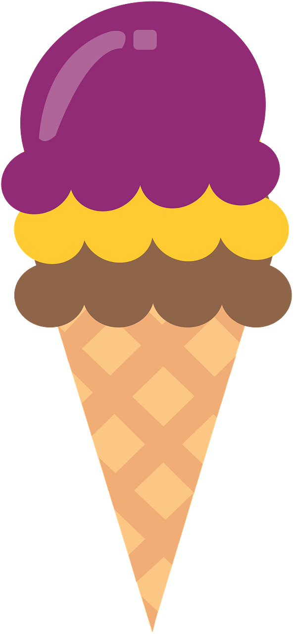 Three flavors of ice cream on a cone
