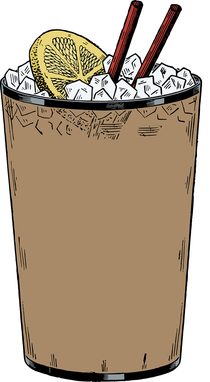 Iced Tea in a Glass with Lemon and Two Straws
