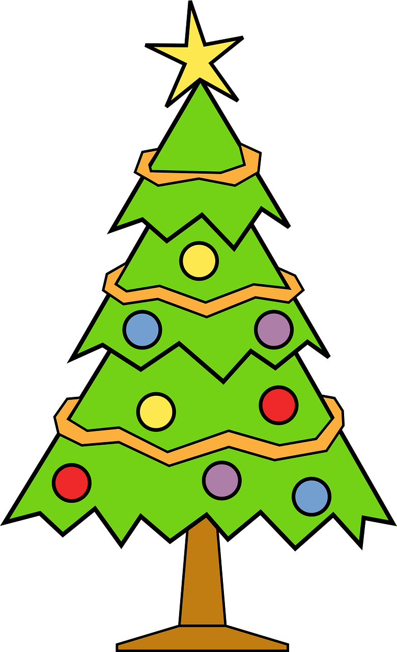 Christmas Tree with Ornaments, Tinsel, and a Star