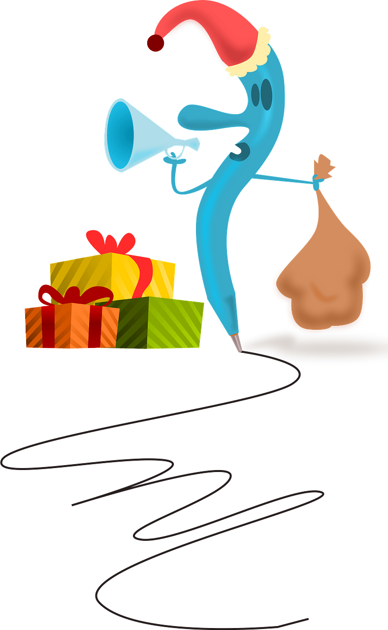 Santa Pen Handing out Gifts with a Megaphone