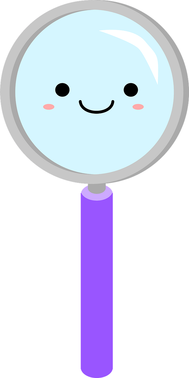 Cute Magnifying Glass, Purple Handle, Face in the Glass