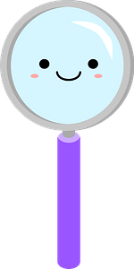 Cute Magnifying Glass, Purple Handle, Face in the Glass