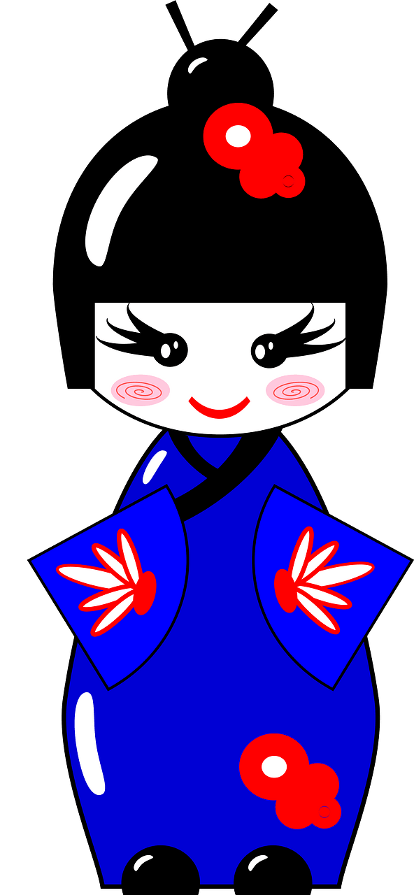 Japanese Doll in a Blue Dress
