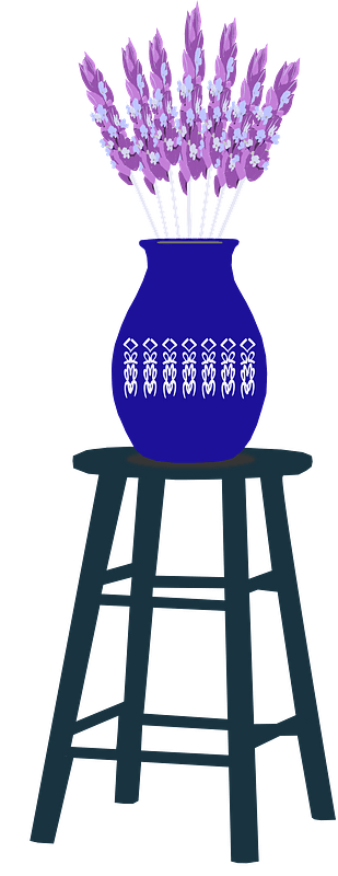 Lavender in Blue Vase on a Stool