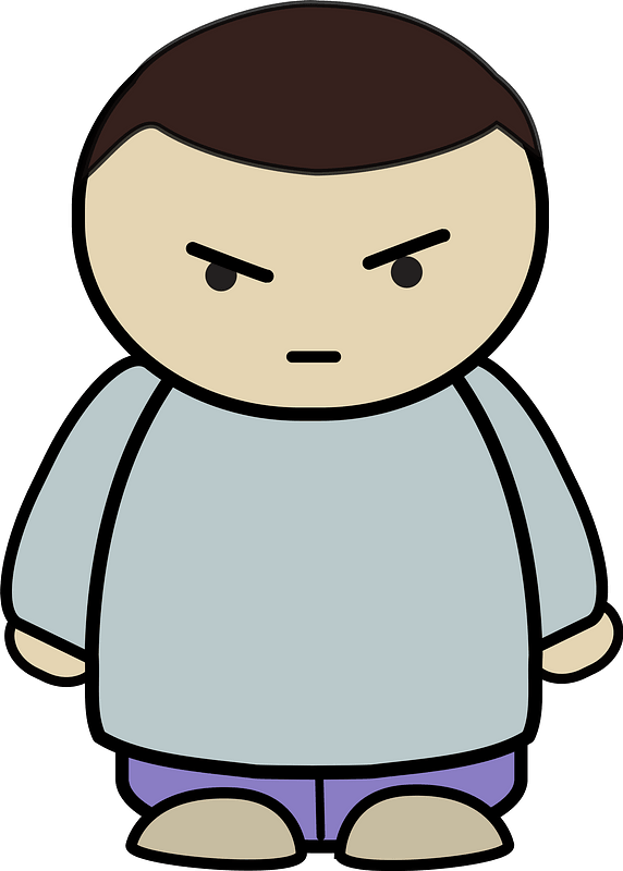 Black haired boy with a gray shirt, annoyed face, front