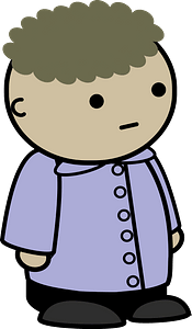 Curly haired boy in a blue buttondown, no expression, to the side