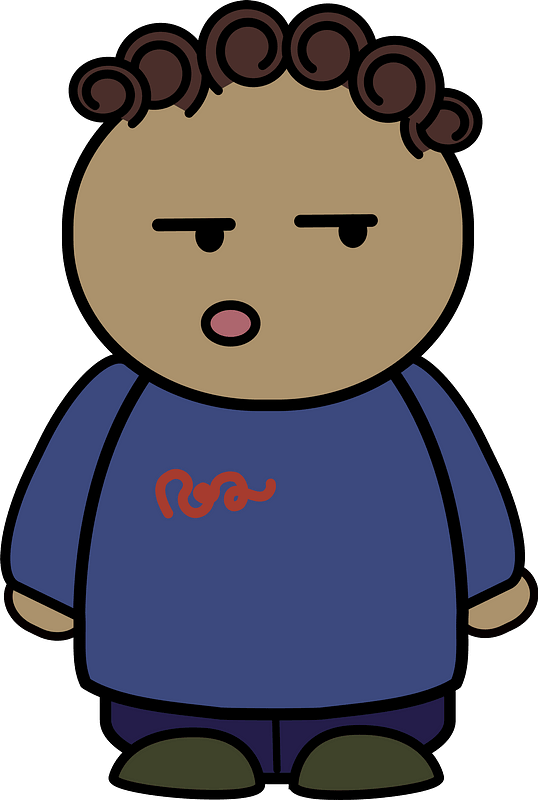 Curly haired boy in a blue shirt, surprised face, front