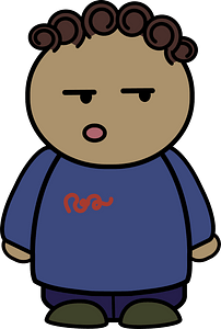Curly haired boy in a blue shirt, surprised face, front